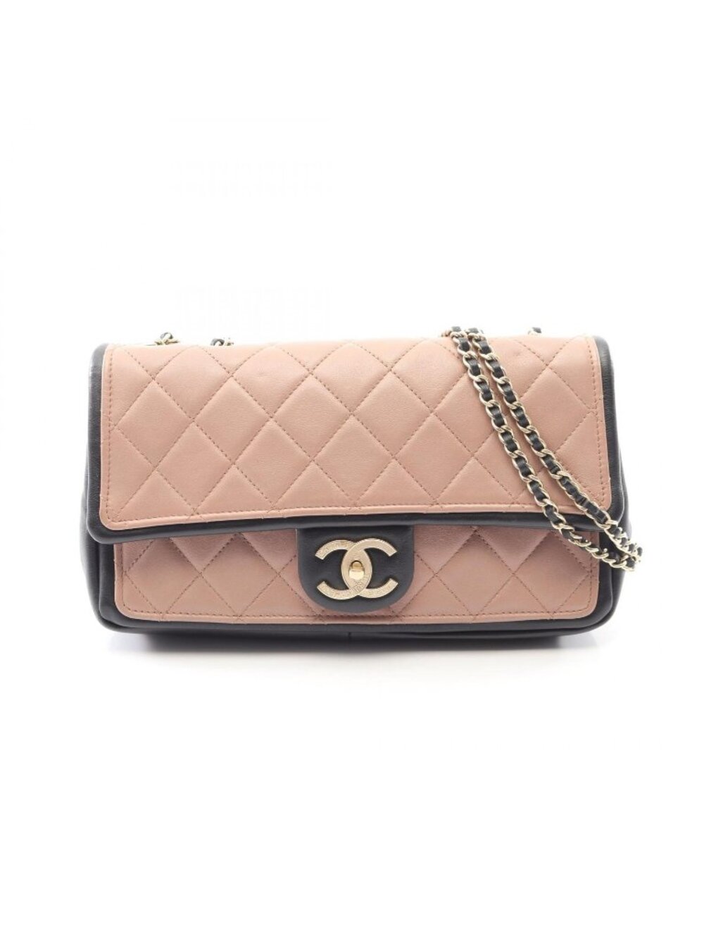 Chanel Shoulder Bag Quilted Gray Black Lambskin Chain